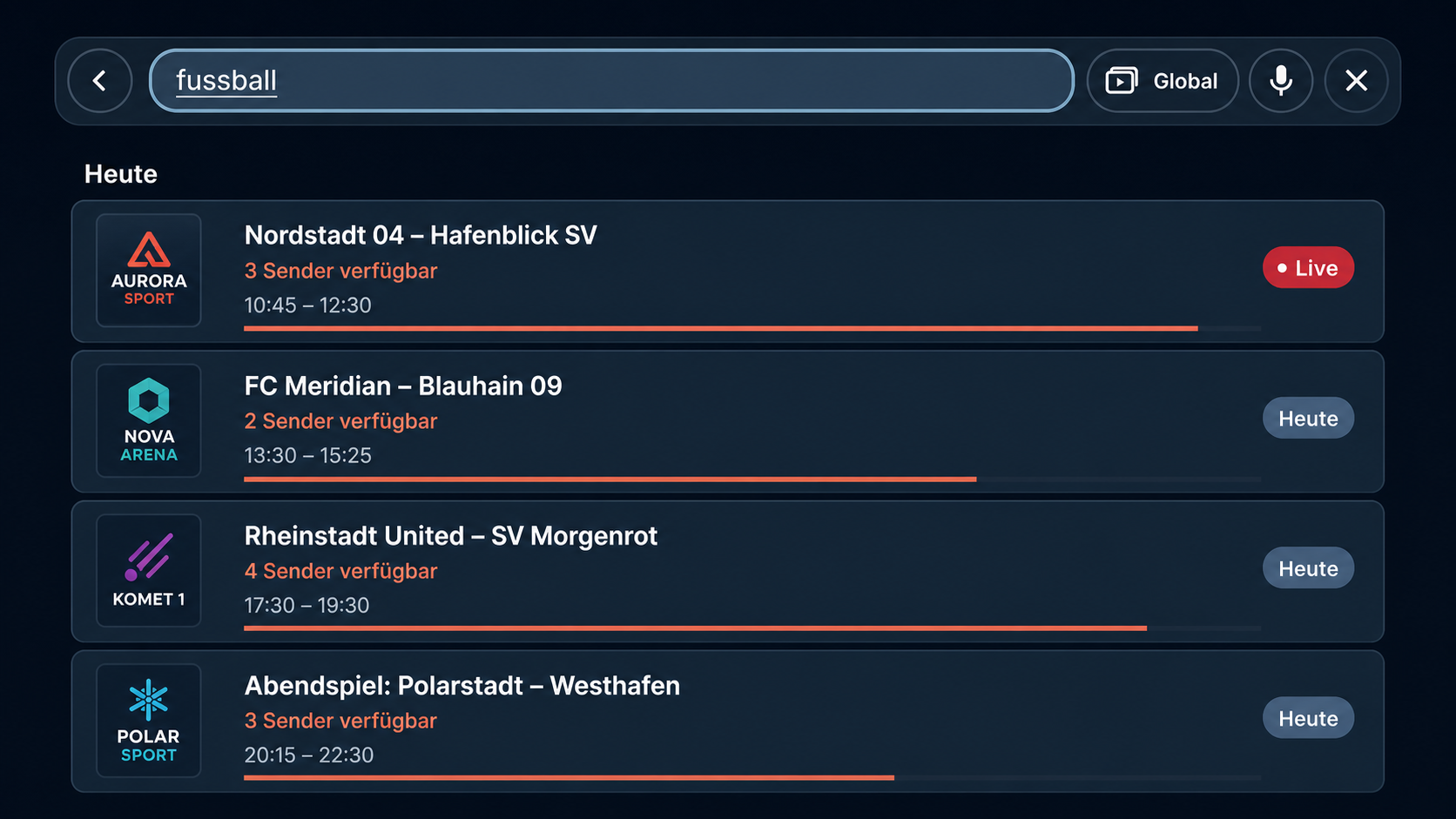 Nirevo Programmsuche nach Fußballübertragungen